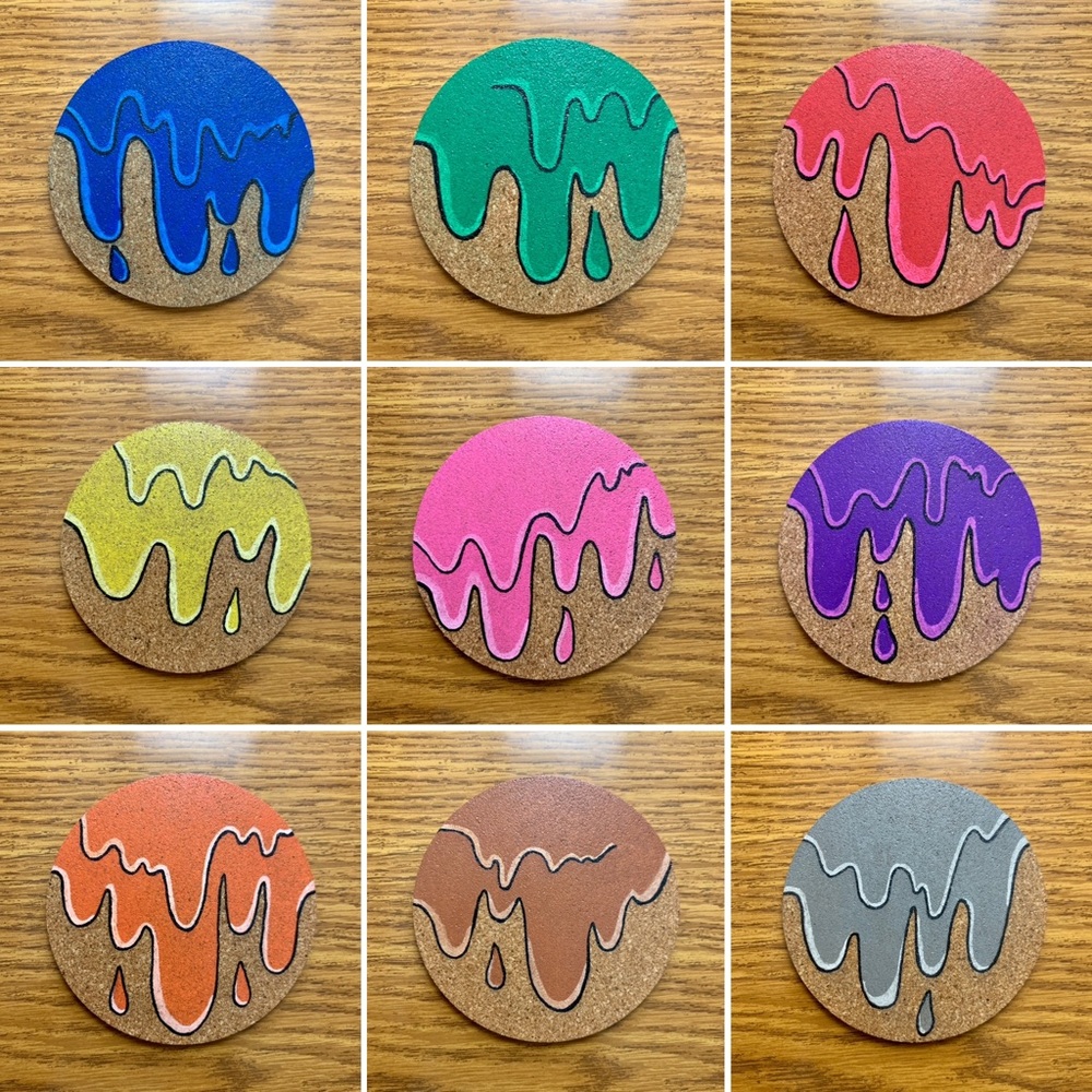 Multicolor Grime Drip Cork Coasters Lot of 9